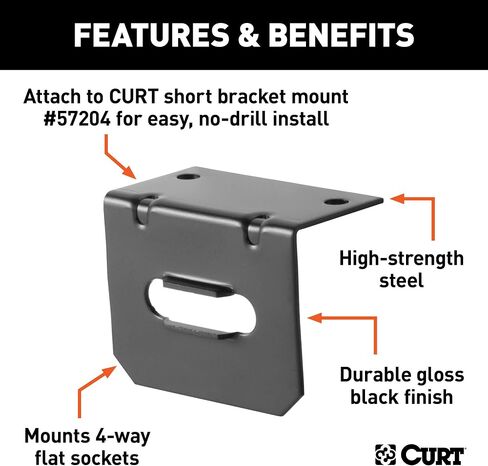 CURT 58300 دعامة تثبيت لأسلاك المقطورة الجانبية للمركبة لطبقة مسطحة بأربعة اتجاهات، معطف مسحوق أسود لامع in Kuwait