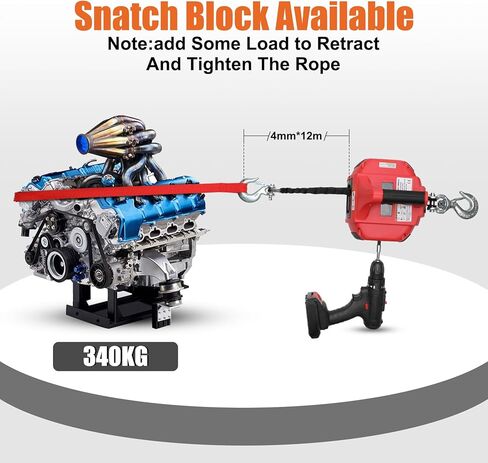 ونش حفر محمول بوزن 1000 رطل، ونش حفر أحمر محمول بحبل صناعي بطول 40 قدم، قم بتدوير الخطاف 360 درجة، للرفع والسحب in Kuwait