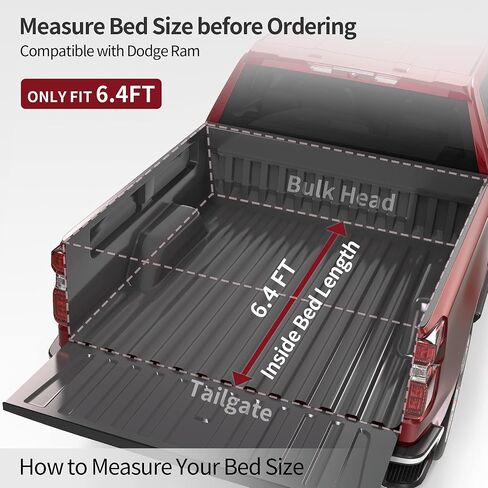OEDRO Soft Roll Up Truck Bed Tonneau Cover Compatible with 2002-2024 Dodge Ram 1500 Classic Only, 2003-2024 Dodge Ram 2500 3500, Fleetside 6.4 Ft Bed w/o Ram Box in Saudi Arabia