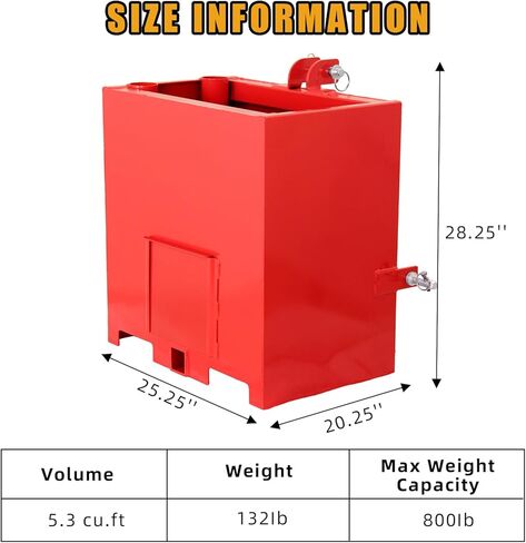 صندوق صابورة أحمر شديد التحمل بسعة 800 رطل، وحجم 5 قدم مكعب، ومستقبل وصلة وصل قياسي 2 بوصة، وصندوق صابورة 3 نقاط، لمرفق الجرار من الفئة 1 in Kuwait
