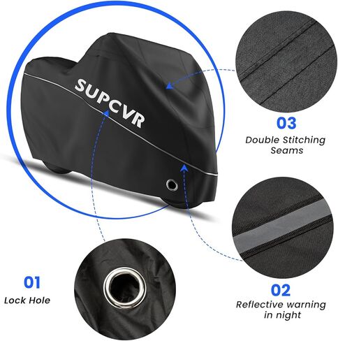 SUPCVR 300D Heavy Duty Waterproof Motorcycle Cover All Season Outdoor Protection Durable with Lock-Holes and Reflective Strip Fit up to 96.5 inches Motorcycle Vehicle (96.5“Lx41 Wx50 H) in Saudi Arabia