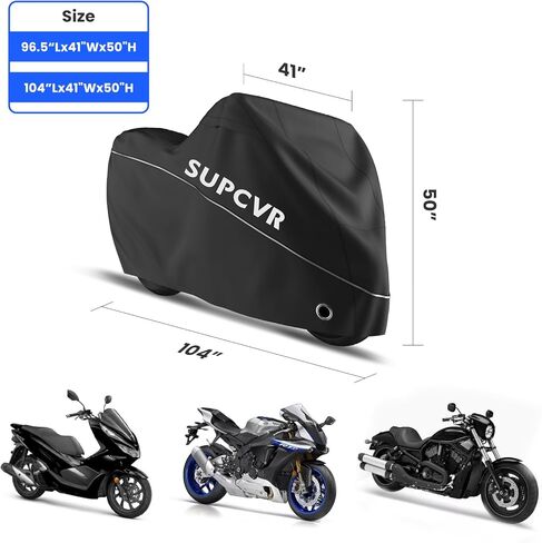 SUPCVR 300D Heavy Duty Waterproof Motorcycle Cover All Season Outdoor Protection Durable with Lock-Holes and Reflective Strip Fit up to 96.5 inches Motorcycle Vehicle (96.5“Lx41 Wx50 H) in Saudi Arabia