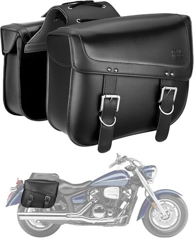 KEMIMOTO Motorcycle Saddlebags, 30L Large Capacity Saddle Bags Motorcycles, PU Leather Motorcycle Luggage Bag for Sportster Softail Dyna V-star Shadow, Universal Motorcycle Accessories, Black in Saudi Arabia
