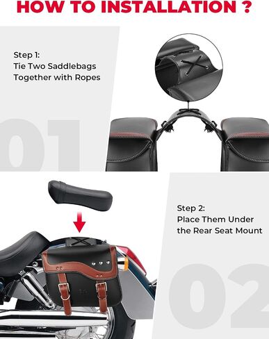 KEMIMOTO Motorcycle Saddlebags, 30L Large Capacity Saddle Bags Motorcycles, PU Leather Motorcycle Luggage Bag for Sportster Softail Dyna V-star Shadow, Universal Motorcycle Accessories, Black in Saudi Arabia