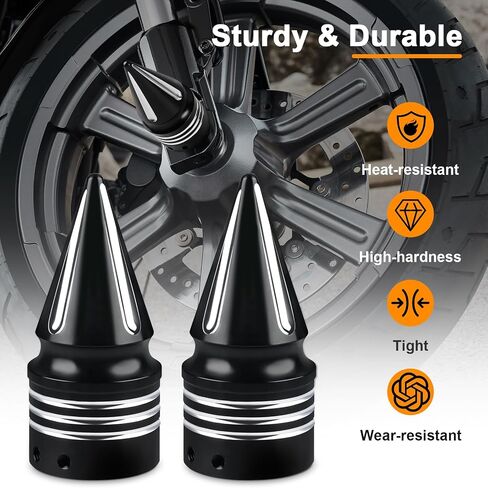 3.6 in Motorcycle Front Axle Nut Covers, Left & Right Spike Front Axle Caps Compatible with Harley Davidson Street Road Electra Tri Glide Road King Fat Boy Dyna (Chrome) in Saudi Arabia