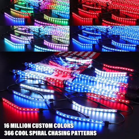 قطعتان من أضواء السوط بطول 4 أقدام و12 قطعة من مجموعة Underglow، 300 لون و178 وضعًا، التحكم عن بعد/التطبيق، أضواء LED سوطية أضواء شريط نيون مع الرقص/المطاردة للطرق الوعرة UTV ATV Polaris RZR Truck in Kuwait