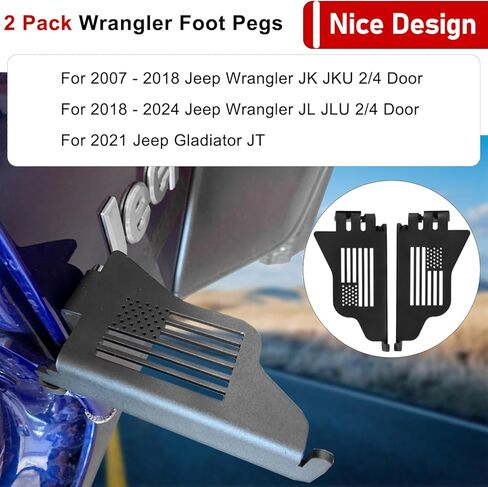 أوتاد قدم رانجلر لسيارة جيب رانجلر JK JL Gladiator JT 2007 إلى 2024، دواسات راحة مطلية بمسحوق معدني مع علم الولايات المتحدة، عبوتان in Kuwait