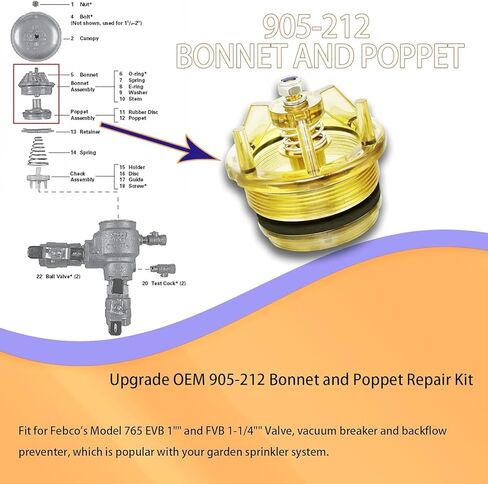 2024 ترقية 905-212 طقم إصلاح غطاء محرك السيارة والقفاز لـ Fengco 765-1 بوصة و1-1/4 بوصة مانع التدفق الخلفي ومجموعة إصلاح قواطع الفراغ ضمان لمدة 3 سنوات in Kuwait