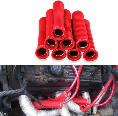8Pcs Spark Plug Wire Boots Heat Shield Protector Sleeve, 1200 Degree Spark Plug Heat Cover, Sleeve Heat Shield Cover, Insulator Sleeve Spark Plug Wire Boots 6 inch for Car Truck (Black) in Saudi Arabia