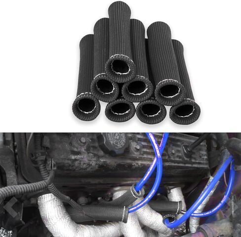8Pcs Spark Plug Wire Boots Heat Shield Protector Sleeve, 1200 Degree Spark Plug Heat Cover, Sleeve Heat Shield Cover, Insulator Sleeve Spark Plug Wire Boots 6 inch for Car Truck (Black) in Saudi Arabia