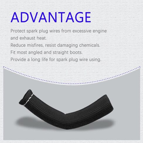 8Pcs Spark Plug Wire Boots Heat Shield Protector Sleeve, 1200 Degree Spark Plug Heat Cover, Sleeve Heat Shield Cover, Insulator Sleeve Spark Plug Wire Boots 6 inch for Car Truck (Black) in Saudi Arabia