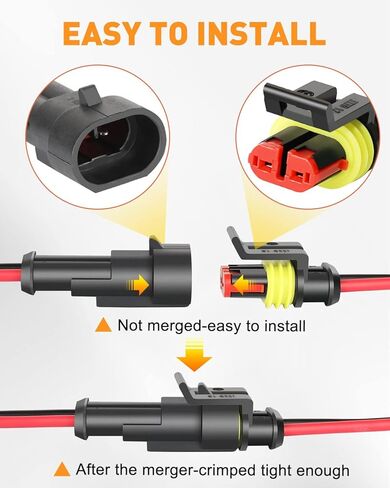 NAOEVO 2 دبوس موصل مقاوم للماء، 16 AWG 2 موصلات أسلاك، موصلات كهربائية للسيارات طريقة الذكور والإناث مع أنابيب تقليص الحرارة لتوصيل سلك قارب السيارة والشاحنة، 12 مجموعة in Kuwait