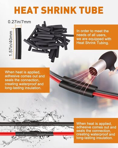 NAOEVO 2 دبوس موصل مقاوم للماء، 16 AWG 2 موصلات أسلاك، موصلات كهربائية للسيارات طريقة الذكور والإناث مع أنابيب تقليص الحرارة لتوصيل سلك قارب السيارة والشاحنة، 12 مجموعة in Kuwait