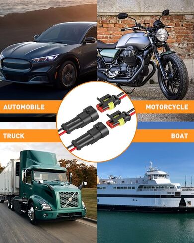 NAOEVO 2 دبوس موصل مقاوم للماء، 16 AWG 2 موصلات أسلاك، موصلات كهربائية للسيارات طريقة الذكور والإناث مع أنابيب تقليص الحرارة لتوصيل سلك قارب السيارة والشاحنة، 12 مجموعة in Kuwait