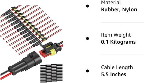 NAOEVO 2 دبوس موصل مقاوم للماء، 16 AWG 2 موصلات أسلاك، موصلات كهربائية للسيارات طريقة الذكور والإناث مع أنابيب تقليص الحرارة لتوصيل سلك قارب السيارة والشاحنة، 12 مجموعة in Kuwait