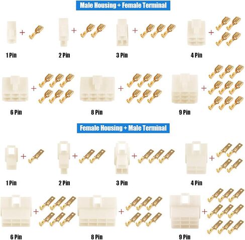 Glarks 400 قطعة 6.3 مم 1 2 3 4 6 8 9 دبوس موصل سلك كهربائي للسيارات ذكر أنثى مقبس التوصيل ودبوس رأس مجموعة أطراف الأسلاك المجعدة للدراجات النارية والدراجة والسيارة والقوارب in Saudi Arabia