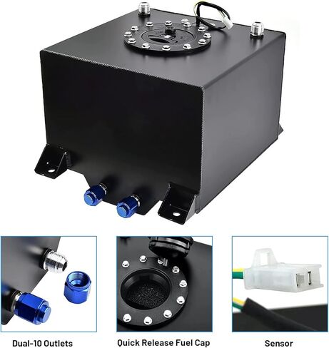 خزان وقود عالمي سعة 10 جالون سعة 40 لترًا مع مرسل مستوى ومجموعة خط وقود 6AN بطول 12 قدمًا، خزان وقود بشريط الانجراف من الألومنيوم المصقول مع غطاء وقود سريع التحرير، أسود in Kuwait