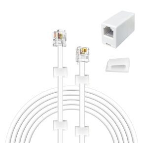 30 Feet Telephone Cable(RJ11 6P4C Plug) Include 1 in-Line Couplers(Double RJ11 6P4C Female) and 20 Cable Clips, White in Saudi Arabia