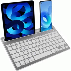 Tablet Keyboard Rechargeable, Multi-Device Bluetooth Keyboard for iPad/Tablet/Phone/Computer, Wireless Keyboard, Quiet Bluetooth Keyboard for Tablet, Compatible with Android iOS Windows -Silver in Kuwait