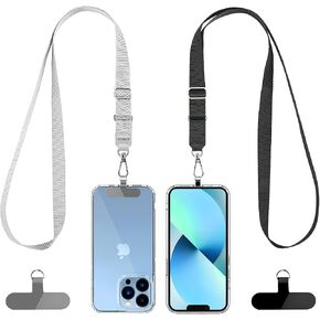 Cacoe Phone Lanyard 2 pack-2 × حزام عنق قابل للتعديل ، 2 × بقع ، حبل شحلي متعدد المقدمة متوافق مع معظم الهواتف الذكية (أسود+رمادي) in Kuwait