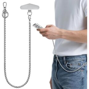 ROCONTRIP حبل مضاد للسرقة للهاتف وسلسلة سروال وحزام هاتف عالي التحمل مع شريط حبل معدني قابل للفصل وحبل مضاد للسقوط لهاتف iPhone، ومحفظة، ومفتاح رائع للمشي لمسافات طويلة في الهواء الطلق وركوب الدراجات (فضي) in Kuwait