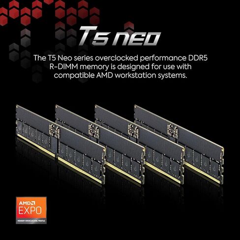 G.SKILL T5 Neo Series DDR5 RAM (AMD Expo) 128GB (4x32GB) 6400MT/s CL32-39-39-102 1.35V Workstation Computer Memory R-DIMM (F5-6400R3239F32GQ4-T5N) in Saudi Arabia