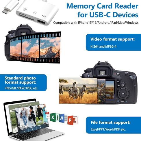 قارئ بطاقة USB C SD ، قارئ بطاقة Adrudy SD لأجهزة iPhone 15 16 iPad/Mac/Android ، 3 في 1 قارئ بطاقة ذاكرة مع منفذ SD/MicroSD و USB ، والتوصيل والتشغيل in Saudi Arabia