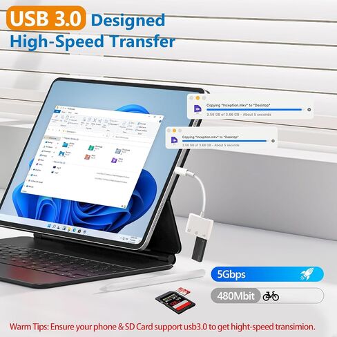 قارئ بطاقة USB C SD ، قارئ بطاقة Adrudy SD لأجهزة iPhone 15 16 iPad/Mac/Android ، 3 في 1 قارئ بطاقة ذاكرة مع منفذ SD/MicroSD و USB ، والتوصيل والتشغيل in Saudi Arabia