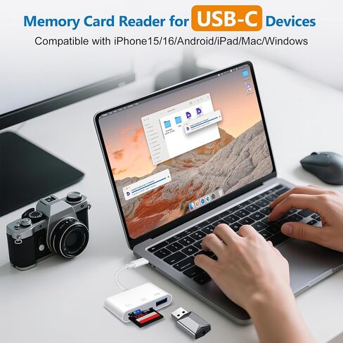 قارئ بطاقة USB C SD ، قارئ بطاقة Adrudy SD لأجهزة iPhone 15 16 iPad/Mac/Android ، 3 في 1 قارئ بطاقة ذاكرة مع منفذ SD/MicroSD و USB ، والتوصيل والتشغيل in Saudi Arabia