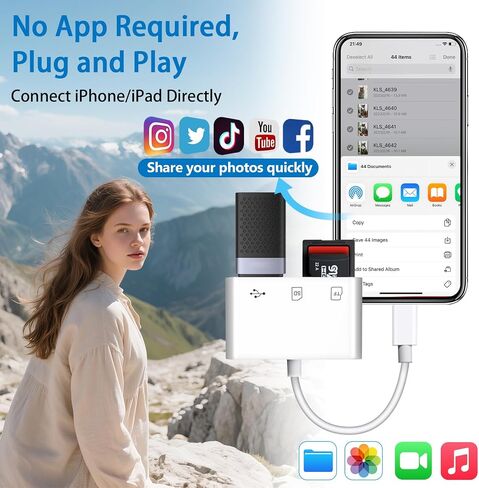 قارئ بطاقة USB C SD ، قارئ بطاقة Adrudy SD لأجهزة iPhone 15 16 iPad/Mac/Android ، 3 في 1 قارئ بطاقة ذاكرة مع منفذ SD/MicroSD و USB ، والتوصيل والتشغيل in Saudi Arabia