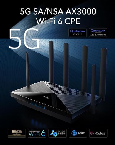 Cudy New 5G NR SA NSA AX3000 WiFi 6 CPE Router, AX3000 Dual SIM 5G Cellular Router, Qualcomm IPQ5018, SDX62, Band Lock, VPN, Zerotier, Cloudflare, P5 (Renewed) in Saudi Arabia