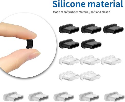 USB C Anti Dust Plugs for iPhone 16 15 Pro Max iPad Pro 15 Pack Silicone Type C Charge Port Plug Protectors for Galaxy S25 S24 Ultra Pixel 9 Pro XL Anti Dust Cap with Carry Case White & Clear & Black in Saudi Arabia