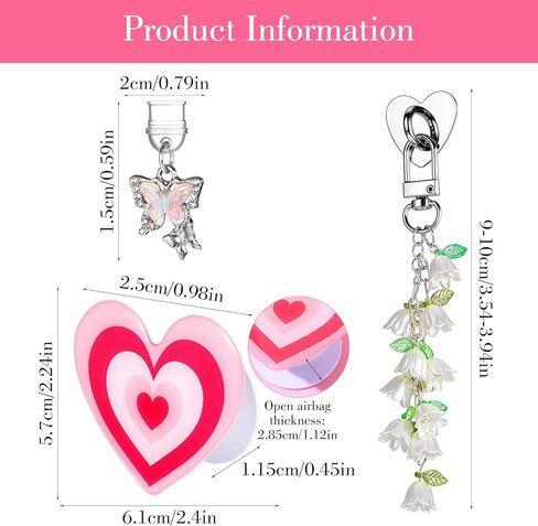 3pcs Cute Dust Plug Charms Set, Including Dust Plug Charm Type C, Pink Heart Grip Holder, Flower Keychains with Hook, E-Reader Accessories, Compatible with Phone Type C Charging Ports in Saudi Arabia