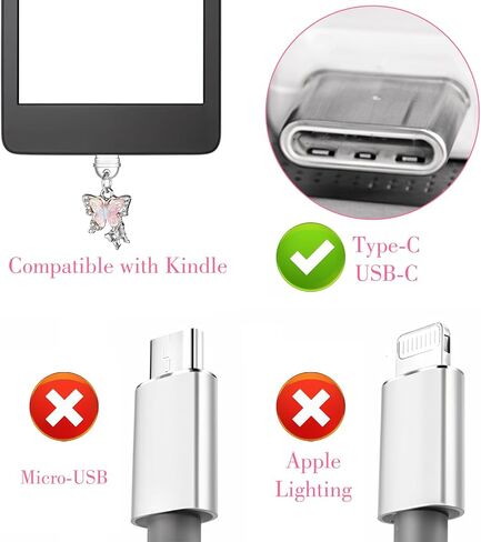 3pcs Cute Dust Plug Charms Set, Including Dust Plug Charm Type C, Pink Heart Grip Holder, Flower Keychains with Hook, E-Reader Accessories, Compatible with Phone Type C Charging Ports in Saudi Arabia