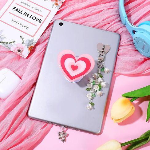 3pcs Cute Dust Plug Charms Set, Including Dust Plug Charm Type C, Pink Heart Grip Holder, Flower Keychains with Hook, E-Reader Accessories, Compatible with Phone Type C Charging Ports in Saudi Arabia