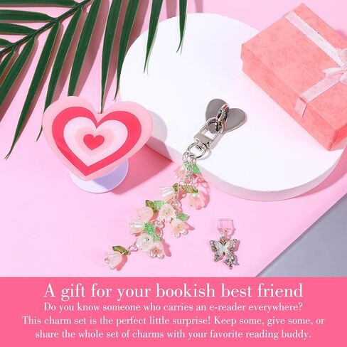 3pcs Cute Dust Plug Charms Set, Including Dust Plug Charm Type C, Pink Heart Grip Holder, Flower Keychains with Hook, E-Reader Accessories, Compatible with Phone Type C Charging Ports in Saudi Arabia