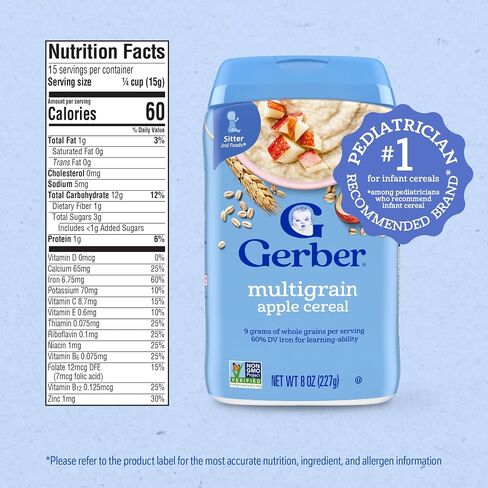 Gerber Baby Cereal, 2nd Foods, Multigrain Apple, Baby Food, 8 oz (Pack of 6) in Saudi Arabia