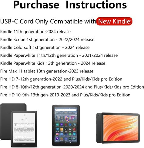 شاحن لـ Amazon Kindle Paperwhite من 11 إلى 12 ، إصدار Kindle Paperwhite Signature Edition 12 ، Fire HD 8 10 ، Kindle 11th مع كابل شحن USB-C 6.6 قدم in Saudi Arabia