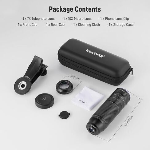NEEWER 7X Telephoto Lens with Phone Camera Lens Clip, Detachable 10X Macro for 17mm Threaded Backplate/Phone Cage/Case Compatible with iPhone Samsung, LS-36 Ultra in Saudi Arabia