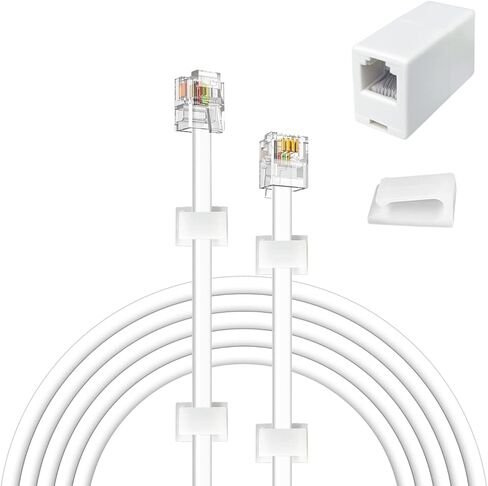 30 قدم كابل الهاتف (RJ11 6P4C PLUD) تشمل مقرنات واحدة في الخط (مزدوج RJ11 6P4C) و 20 مقاطع الكابلات ، أبيض in Kuwait
