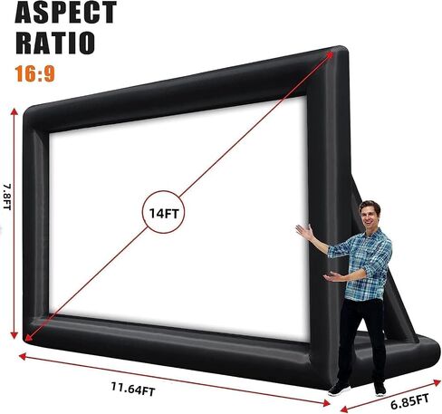 Inflatable Projector Screen, 14FT Portable Blow Up Outdoor Projector Screen, Front & Rear Projection, with Rope, Air Blower, Ground Nails and Carry Bag, for Football, Backyard, Theater in Kuwait