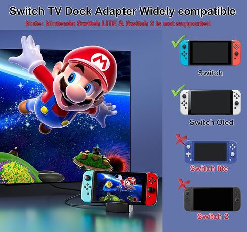 Switch/Switch OLED Docking Station Dock ، استبدال محمول لمنافذ Nintendo TV Dock الرسمية ، Port Port Support 4K60Hz ، محطة الإرساء مع منافذ USB3.0 و USB2.0 in Kuwait
