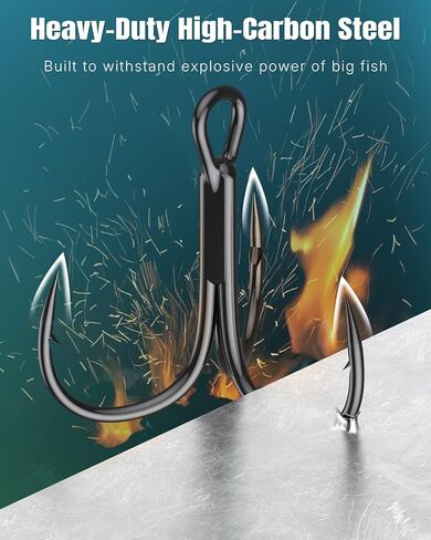 Pawfly 50 Pcs Treble Hooks Kit, 3X Ultra-Strong Fishing Hooks for Bass Trout Bait and Lures, Triple High Carbon Steel Fish Hooks, Sharp Barbed Catfish Hooks for Saltwater & Freshwater in Saudi Arabia
