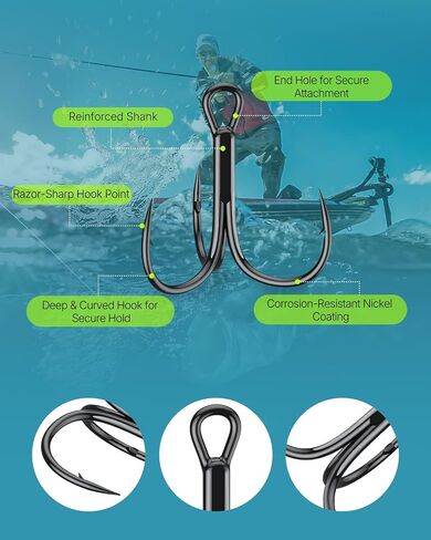 Pawfly 50 Pcs Treble Hooks Kit, 3X Ultra-Strong Fishing Hooks for Bass Trout Bait and Lures, Triple High Carbon Steel Fish Hooks, Sharp Barbed Catfish Hooks for Saltwater & Freshwater in Saudi Arabia