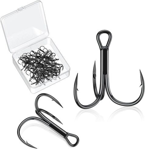 Pawfly 50 Pcs Treble Hooks Kit, 3X Ultra-Strong Fishing Hooks for Bass Trout Bait and Lures, Triple High Carbon Steel Fish Hooks, Sharp Barbed Catfish Hooks for Saltwater & Freshwater in Saudi Arabia