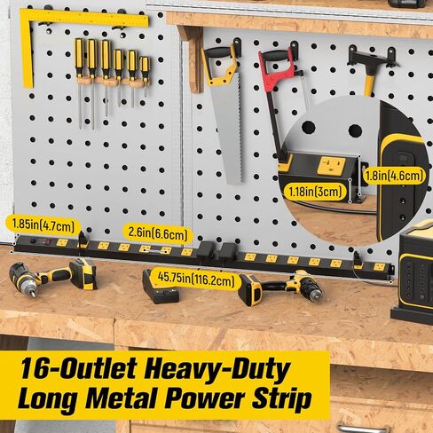 HHSOET 16 Outlet Long Power Strip, 4FT Heavy Duty Power Strip with 4800J Surge Protection, 20a Mountable Wide-Spaced Outlets for Home, Office, Garage & Workshop - ETL Certified in Kuwait