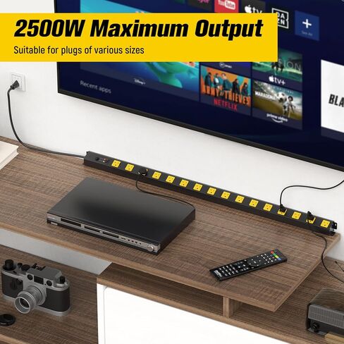 HHSOET 16 Outlet Long Power Strip, 4FT Heavy Duty Power Strip with 4800J Surge Protection, 20a Mountable Wide-Spaced Outlets for Home, Office, Garage & Workshop - ETL Certified in Kuwait