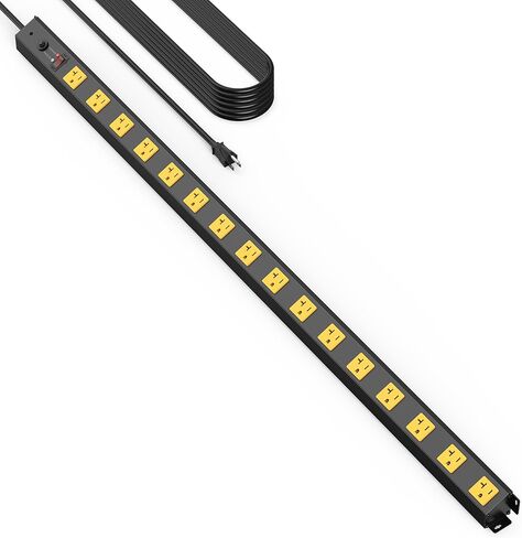 HHSOET 16 Outlet Long Power Strip, 4FT Heavy Duty Power Strip with 4800J Surge Protection, 20a Mountable Wide-Spaced Outlets for Home, Office, Garage & Workshop - ETL Certified in Kuwait