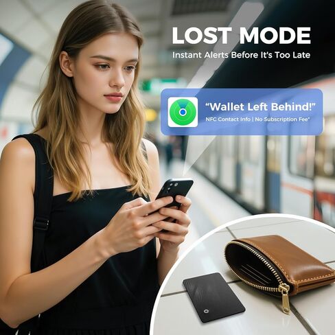 Airtag Card Wallet Tracker لـ Apple Find My (iOS Only) - 2025 Ultra -Slim 1.8mm Smart Finder ، IP67 Locator لمحافظ الرجال والأمتعة ، 1 حزمة in Kuwait
