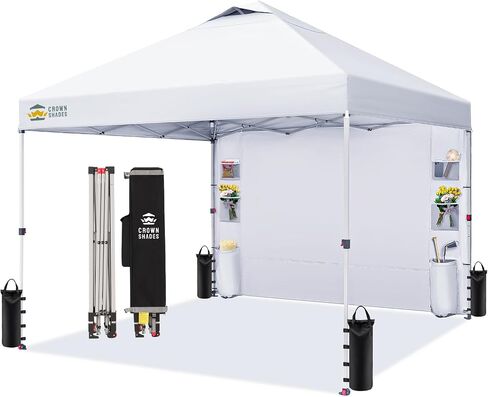 CROWN SHADES Canopy Tent 10x10 Pop Up Canopy with Side Pockets, Blue | Pop Up Tent Shelter with One Person Set Up Center Lock, Portable Instant Camping Beach Canopy Tents in Saudi Arabia